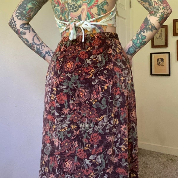 60s vintage handmade floral velvet maxi skirt