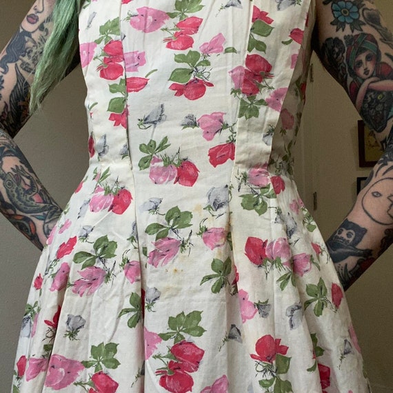 50s vintage handmade romantic sleeveless cotton f… - image 3