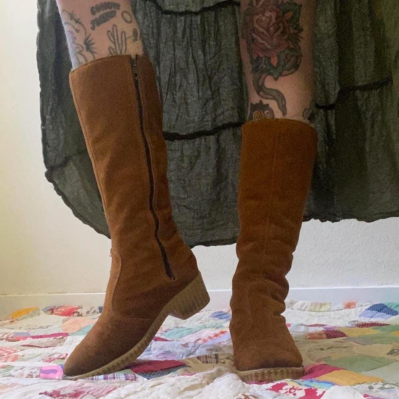 60s 70s Vintage Orangey Brown Suede Leather Boots - Etsy