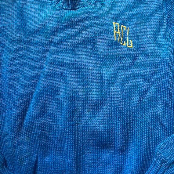 1930s vintage hand knit blue ‘ACL’ embroidered sw… - image 4