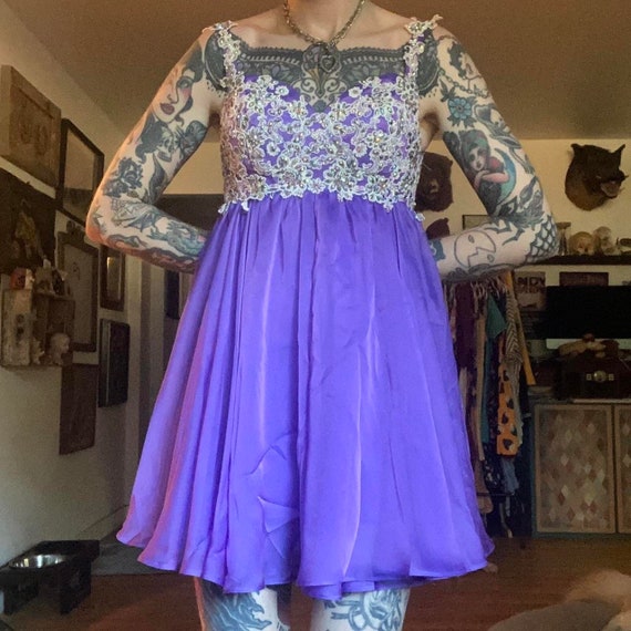 90s Vintage La Femme Floral Embroidered Lavender Fairy Prom Babydoll Dress - Etsy 90s Vintage La Femme Floral Embroidered Lavender Fairy Prom Babydoll Dress - Etsy