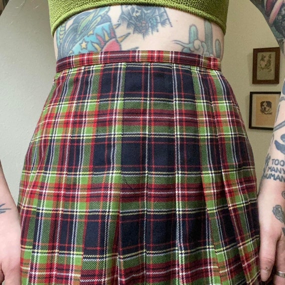 90s vintage plaid pleated wrap mini skirt - image 4