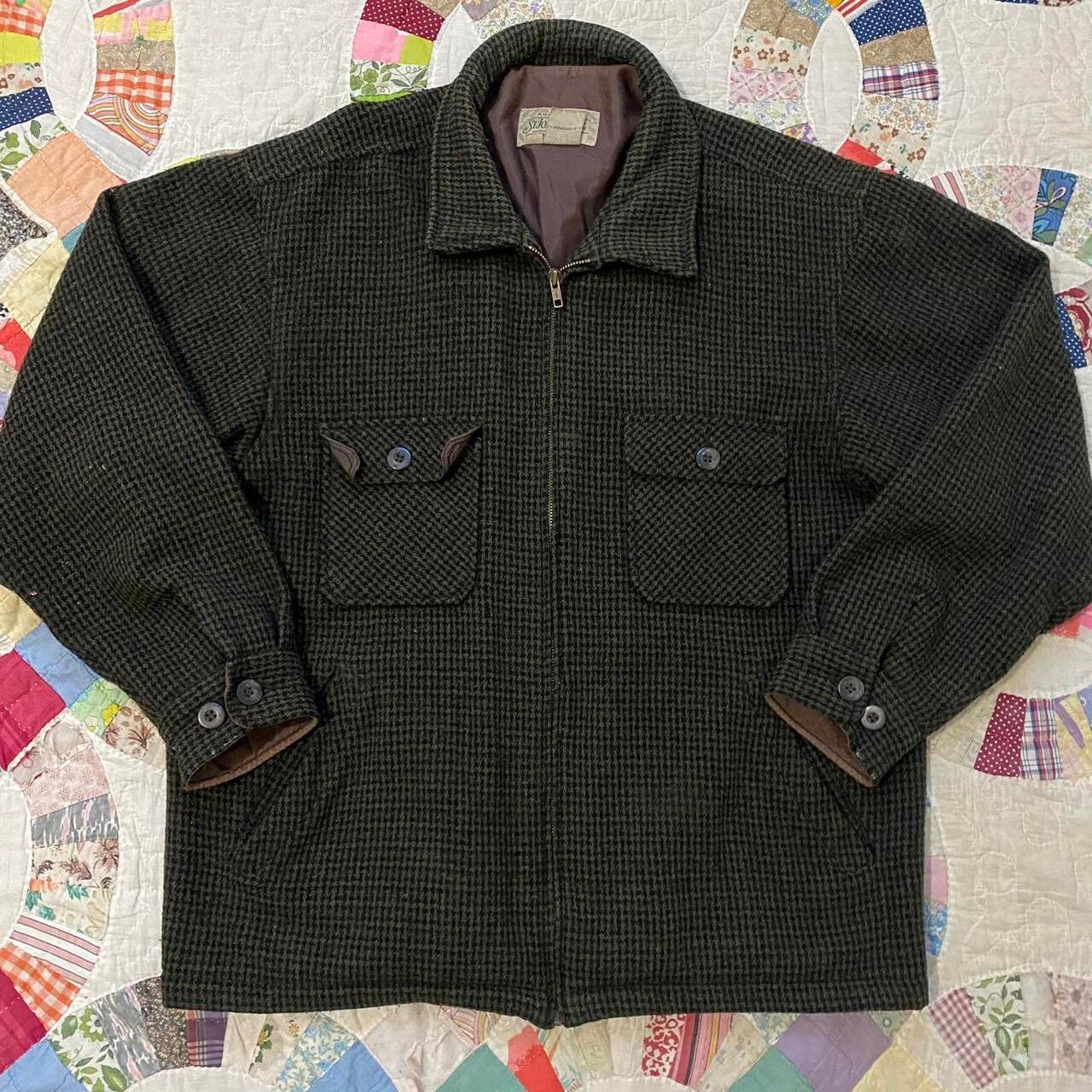 80s 90s Vintage Green and Black Wool Tweed Jacket by St