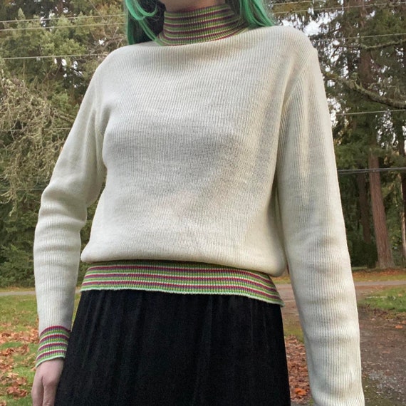 60s vintage semi sheer rainbow striped turtleneck… - image 3