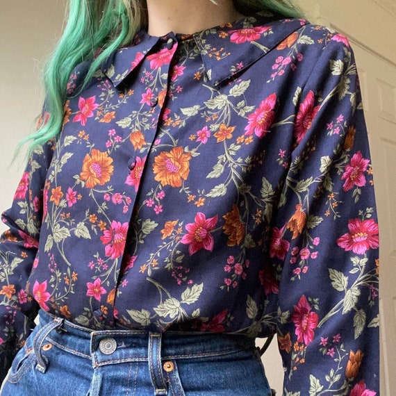 80s 90s vintage floral collared blouse by Charter… - image 2