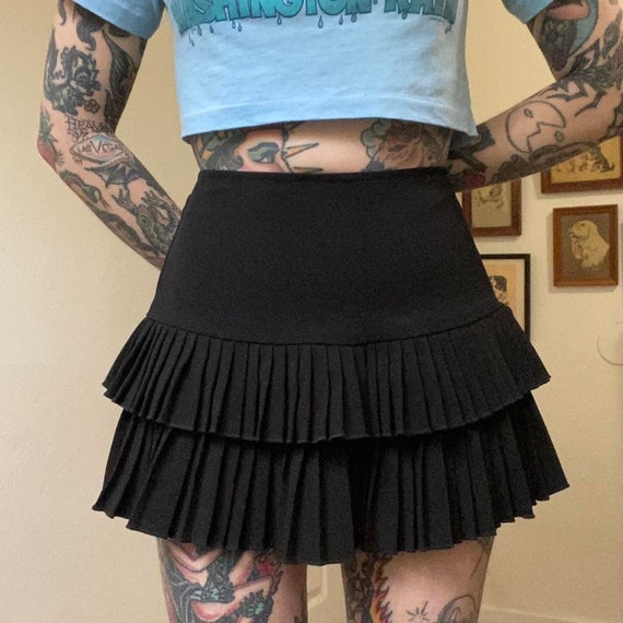 90s Vintage Black Pleated Mini Skirt by XOXO Etsy