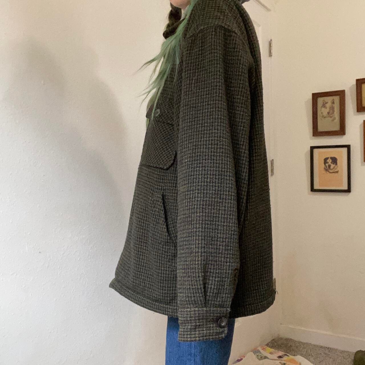 80s 90s Vintage Green and Black Wool Tweed Jacket by St