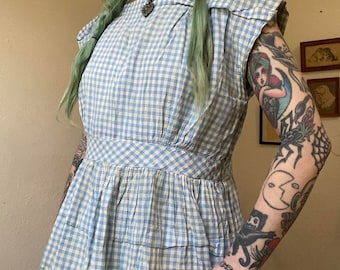 1940s vintage pale blue gingham babydoll dress (as is)