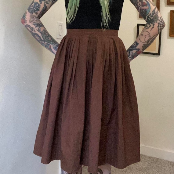 50s vintage handmade brown cotton circle skirt - image 1