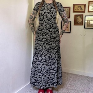 90s vintage Ralph Lauren navy blue paisley floral silk maxi dress