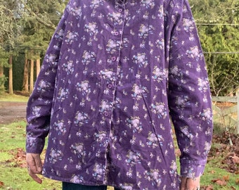 90s vintage lavender ditsy floral corduroy button down shirt by Blair
