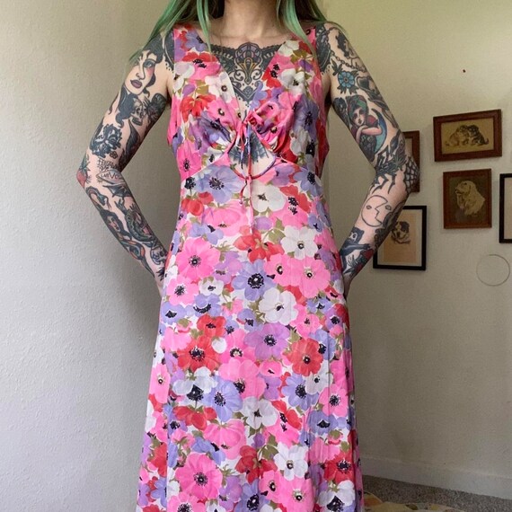 50s 60s vintage spring floral maxi slip dress - image 6