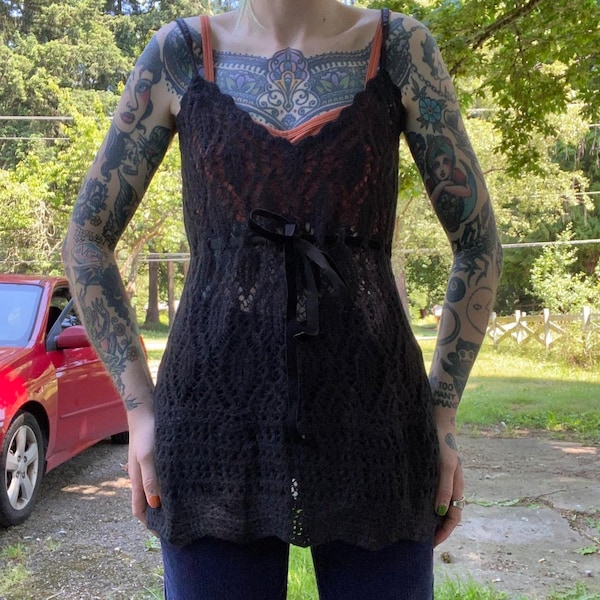 Vintage dead stock mohair blend loose knit/crochet tank top by Express