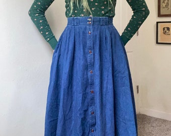 90s does 70s vintage denim button down midi skirt