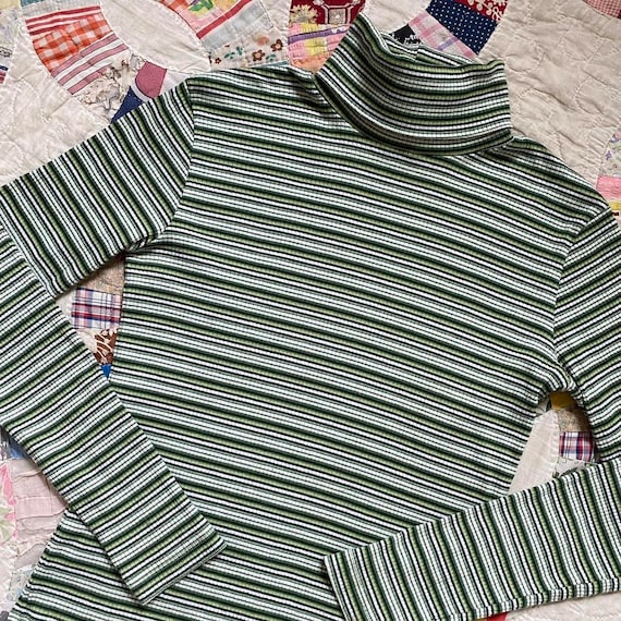 90s vintage ribbed knit green tone striped turtle… - image 7