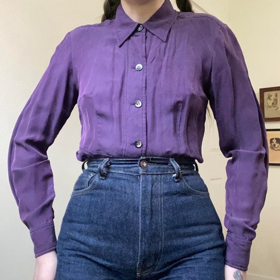 Y2K designer purple silk structured peplum blouse - image 2