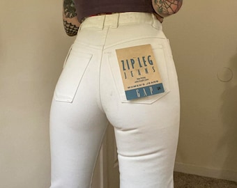 80s 90s vintage deadstock eggshell white high waist zip leg jeans by Gap