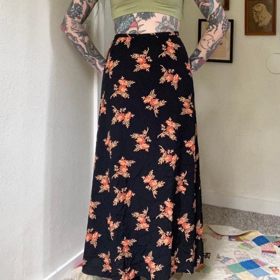 90s vintage Laura Ashley black floral maxi skirt - image 2