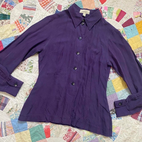 Y2K designer purple silk structured peplum blouse - image 8