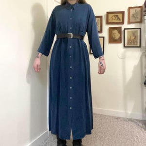 Vestido largo con botones de tencel azul aciano vintage de los años 80 y 90 imagen 1