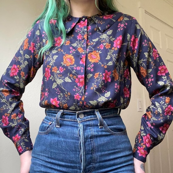 80s 90s vintage floral collared blouse by Charter… - image 1
