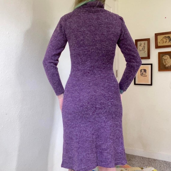 70s vintage shaggy purple turtleneck sweater dress - image 3