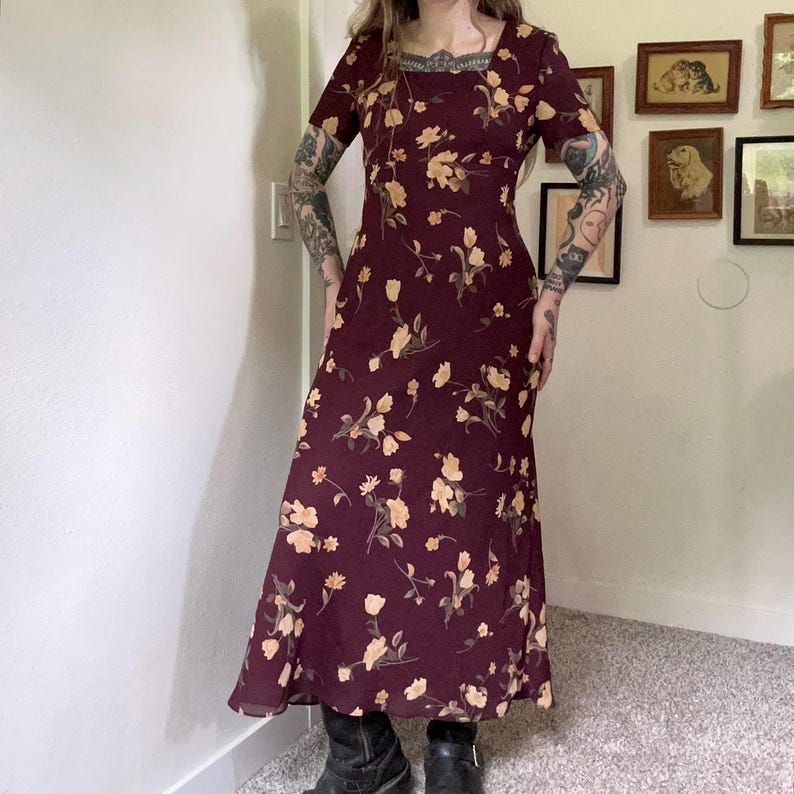 90s Vintage Purple Floral Babydoll Maxi Dress - Etsy
