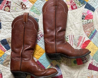 70s vintage brown leather Tony Lama cowboy boots