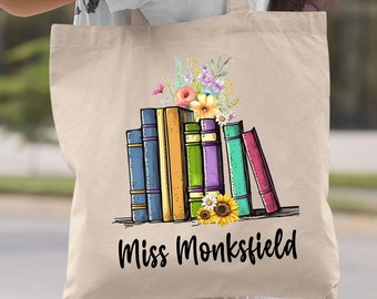 Library Tote Bag, Personalised Teacher Tote Bag, Custom Teacher Tote Bag, Teacher Appreciation Gift, Teacher Thank You Bag, Books Tote Bag