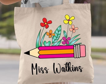 Teacher Floral Tote Bag, Custom Teacher Tote Bag, Teacher Appreciation Gift, Teacher Wildflower ToteBag, Teacher Thank You Gift, End Of Year