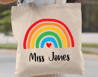 Gepersonaliseerde Tote Bag Aangepaste naam cadeau voor mama Afstudeercadeau Rainbow Teacher Tote Bag Gift School Beste Vriend Kwekerij Leraar Gift Bag