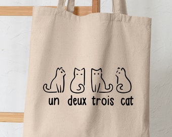 Un Deux Trois Cat Tote Bag Teacher Gifts Cute Cat Tote Bag Teacher Appreciation Bag Retro Custom Gift For Her Cat Tote Bag End Of Year Gift