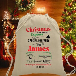 Custom Name Christmas Santa Sack, Personalized Christmas Gift Bag, Customized Santa Bag, Trendy Christmas Custom Stocking Sack Bag