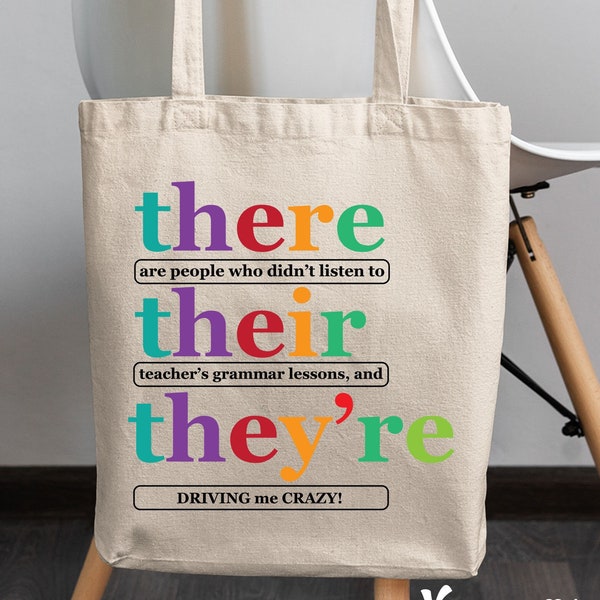 Their There They're English Teacher Tote Bag, Funny English Teacher Gift, English Teacher Appreciation Gift, Thank You Gift