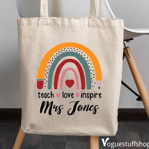 Gifted Teacher Gift Personalized Teacher Gift for Teacher Custom Teacher Bag Teach Love Inspire Teacher Present Nursery Teaching Assistant