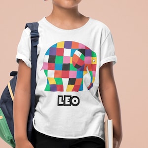 Elmer And the Patchwork Story Custom T Shirt with Kids name, Elmer Theme Shirt, World Book Day Personalised Children Shirt, Elmer Gift Tees