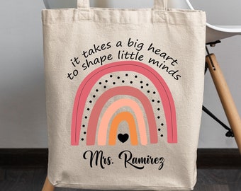 Teacher Gifts Personalised Tote Bag Appreciation Bag Custom Teacher Thank You Holiday End of Year Gift Nursery It Takes a Big Heart Totebag