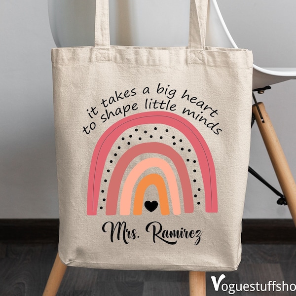 Teacher Gifts Personalised Tote Bag Appreciation Bag Custom Teacher Thank You Holiday End of Year Gift Nursery It Takes a Big Heart Totebag