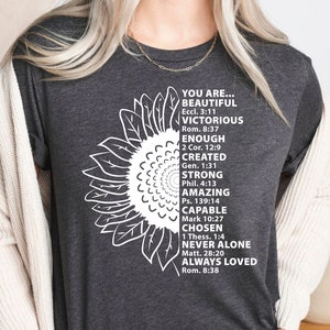 Sunflower Christian T-Shirt, Sunflower Shirt, Bible Verse Shirt, Religious Shirt, Faith Shirt, Jesus Shirt, Blessed Shirt Gift for Her