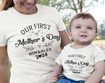 Passendes personalisiertes Unser erstes Muttertags-Shirt, Mama und ich Shirts, Mama & Baby Kleinkind-Mädchen-Jungen passende Oberteile, 1. Mutter-Tagesgeschenke