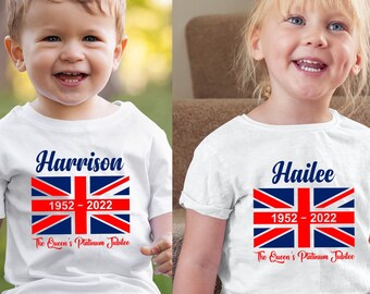 Kids Platinum Jubilee Shirt Personalised British Flag Shirt Queen Elizabeth II Platinum Jubilee 2022 Shirt Kids Union Jack Shirts With Name