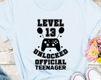 13e verjaardag T-shirt niveau 13 ontgrendeld officieel tienershirt 13e verjaardag jongen shirt videogame shirt dertien verjaardag shirt vrienden Tee