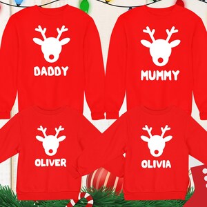 Christmas Reindeer Sweatshirt - Reindeer Christmas Sweatshirt - Personalised Reindeer Sweater - Custom Xmas Family Matching Christmas Jumper