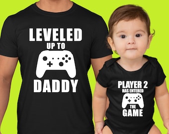 Leveled up Shirt Dad and son matching T-Shirts Father's Day Shirt Baby Announcement Gift For Dad New Dad Shirt Dad And Baby Matching Shirts
