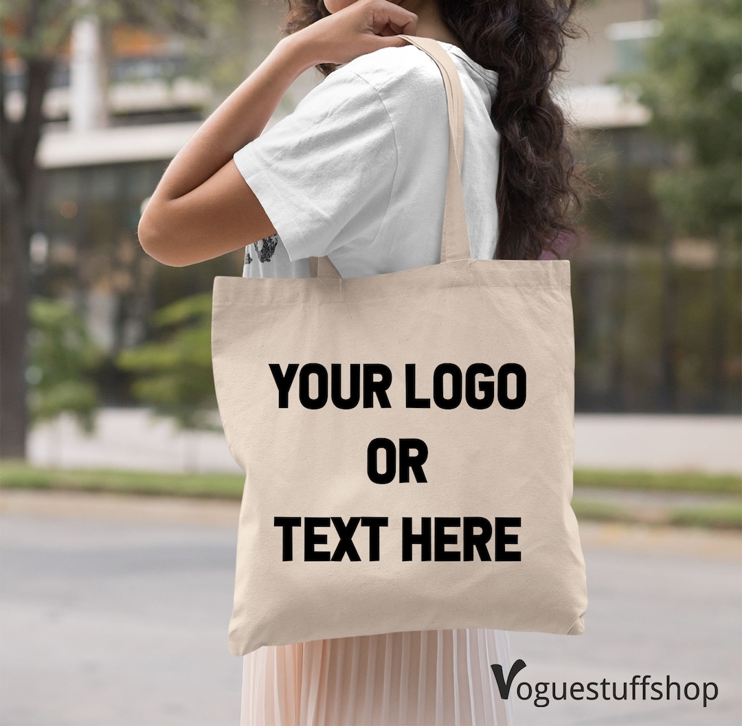 Custom Logo Tote Bag, Personalized Custom Text Totes, Reusable