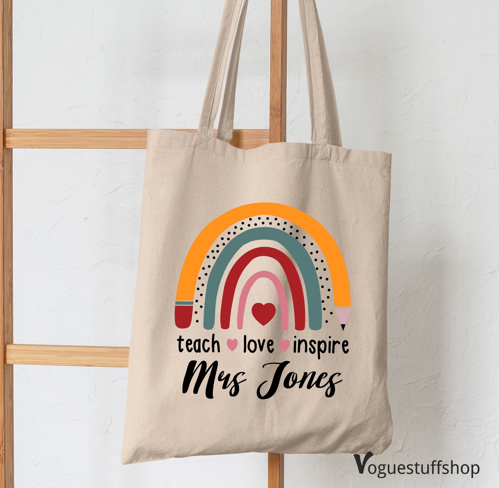  Bolsa para profesor, Bolsa de mano personalizada para profesor,  Bolso de mano para profesor con nombre personalizado, Bolso de mano Teach  Love Inspire Tote Bag, Regalo de agradecimiento al maestro, 