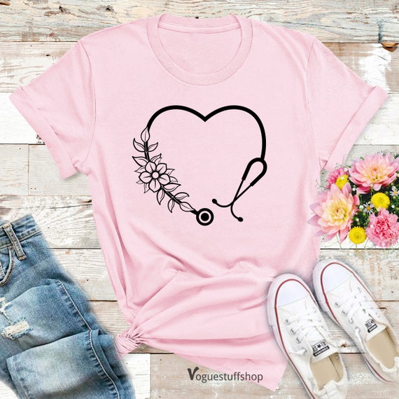 Floral Stethoscope T Shirt, Nurse Shirt, Cute Nurse T-shirts