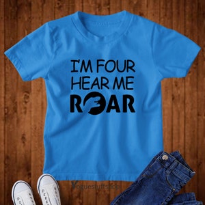 Ik ben vier hoor me brullen verjaardag shirt jongens 4e verjaardag shirt 4e dinosaurus verjaardag shirt vierde verjaardag cadeau T-rex verjaardagsfeestje shirts