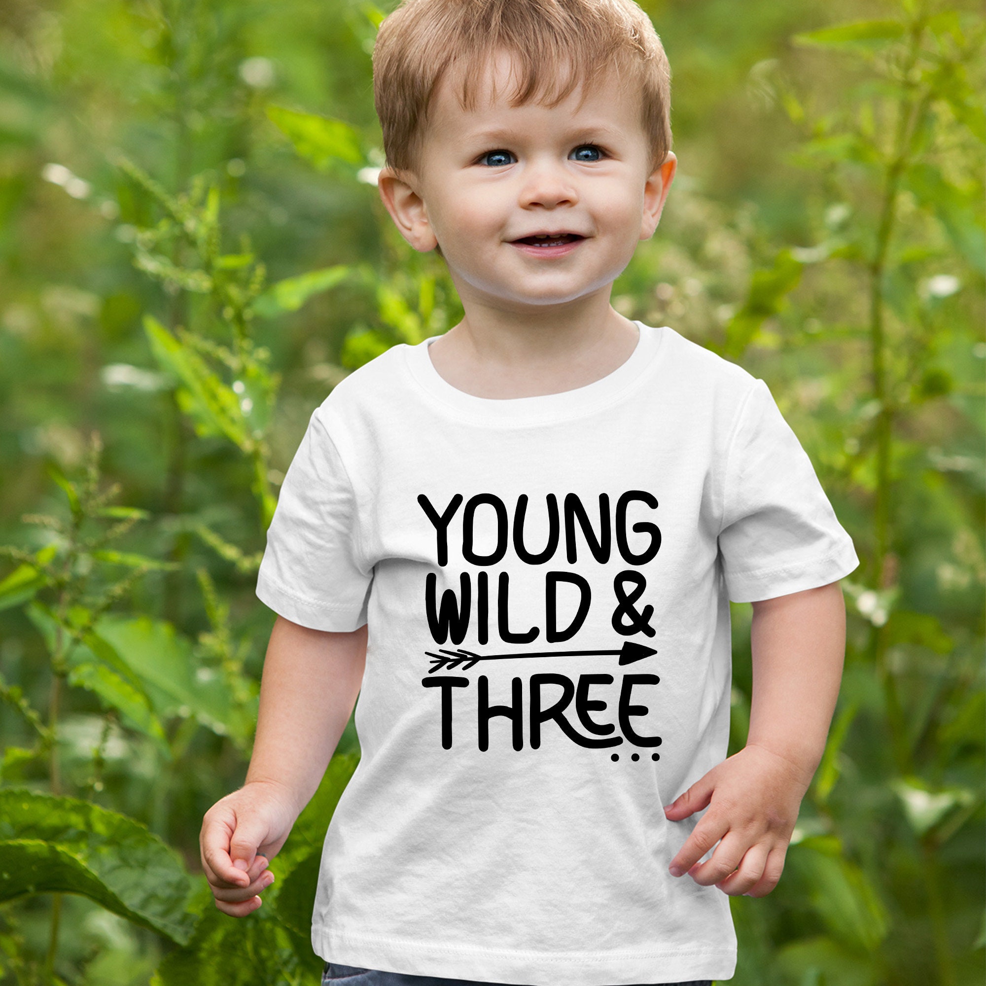 Young Wild and Three Birthday Party Shirt Personalized Embroided Shirt