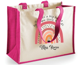Personalise Teacher Gift End Of Year Teacher Shopper Jute Cotton Bag Teacher Appreciation Gift Custom Teacher Gift Little Mind Teacher Bag
